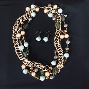 Turquoise, green, and gold necklace & earrings!